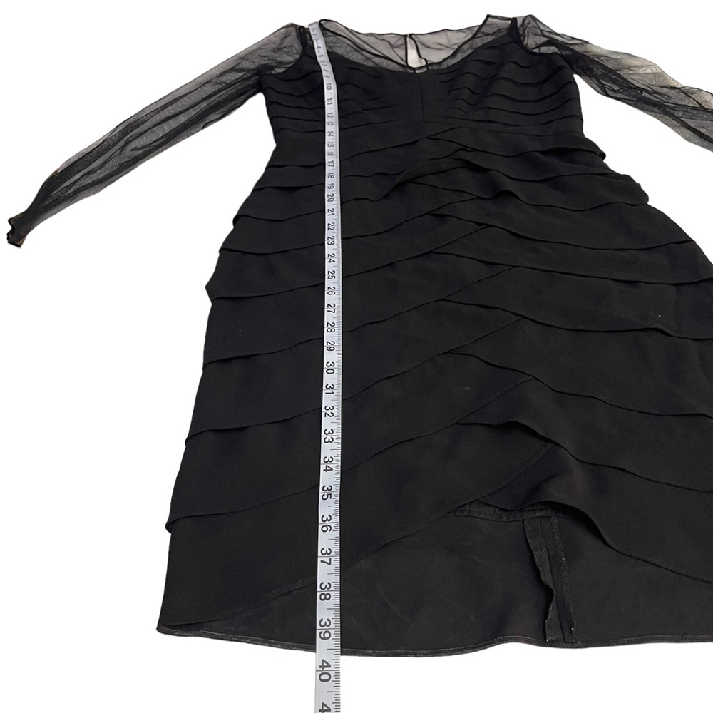 Adrianna Papell Long Sleeve Mesh Tiered Raffled Black Midi Dress Size 8 - Picture 6 of 10